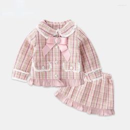 Girl Dresses PTKPCC Girls Clothes Set Spring Autumn Plaid Vest Retro Outwear Coat 2 Pcs Fashion Baby Party Outfits