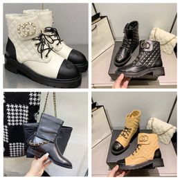 2023Top Designer boots Rhombus Booties Lace Leather Women's Rhinestone Ankle Boots Short Boots Sand Boots Elevated Thick Heel Martin Boots Snow Boots