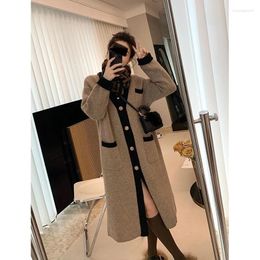 Women's Knits 2023 Xiaoxiangfeng Knee Length Knitted Cardigan Autumn And Winter Loose Korean Soft Glutinous Sweater Coat