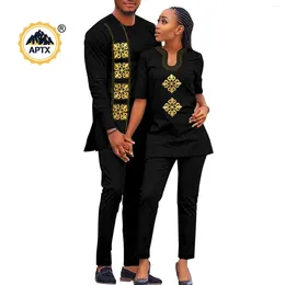 Ethnic Clothing African Couples Dashiki Women Applique Jacquard Top And Pants Sets Matching Men Outfits Kaftan Bazin Agbada Y22C066