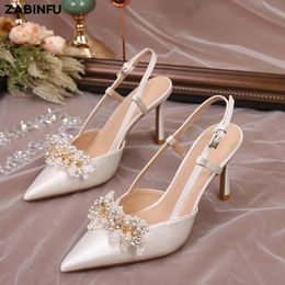 Dress Shoes Luxury Women Pumps Silk Pointed Toe Slingback Thin Heels Designer Replaceable Accessories Ladies Heel Shoes Wedding Shoes Bride 231030