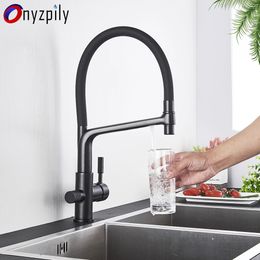 Kitchen Faucets Blakc Filtered Faucet Dual Spout 360 Degree Rotation Water Philtre Tap Drinking Purification Sink 231030