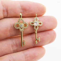 Pendant Necklaces Fashion Flower Key Charms Zircon Copper Gold Plated Fine Necklace Accessories For Women DIY Craft Jewlery Findings