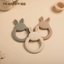 Teethers Toys 1Pcs Food Grade Baby Silicone Teether Toy Cartoon Rabbit Nursing Teething Ring BPA Free born Health Molar Chewing Accessories 231031