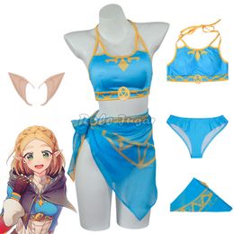 Legend Zelda Cosplay Swimsuit Japanese Anime Tears of the Kingdom Swimwear Adult Women Sexy Halter Bikini Swimming Costumes