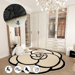 Carpet French Cream Style Rugs for Bedroom Round Flower Bedside Rug Soft Non slip Dressing Table Mat Large Area Carpets Living Room 231030