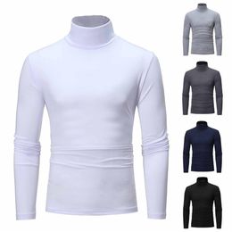 Designer Fashion Mens Autumn Winter Solid Colours Turtleneck Casual Long Sleeve Knitted Stretch Slim Fit Pullover Sweater Jumper256y