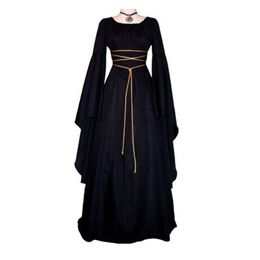 Medieval Women's Solid Vintage Victorian Gothic Dress Renaissance Maiden Dresses Retro Long Gown Cosplay Costume For Hallowee254T