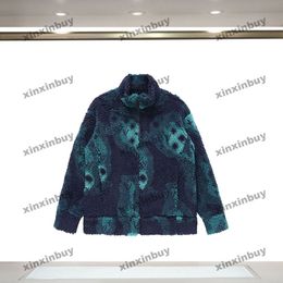 xinxinbuy Men designer Coat Jacket tie dye lamb wool Letter jacquard fabric camouflage long sleeves women blue Black S-XL