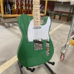 tl-Electric Guitar with Maple Fingerboard, Green Color, White Pickguard, High Quality, Hardware