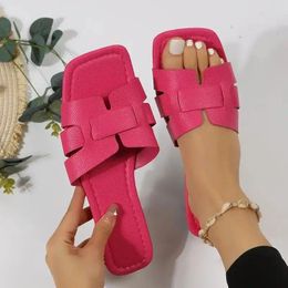 Sandals Women Summer Slippers Female Square Toe Flat Hollow Out Open Slides Women's Footwear