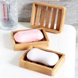 Natural Bamboo Wood Soap Dish Bathroom Tray Sink Deck Bathtub Storage Self Draining Bar Dishes Sponge Holders Stand