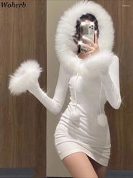 Casual Dresses White Bodycon Woman Dress Tunic Fashion Autumn Robe Femme Y2k Clothing 2023 Vestidos De Mujer Hooded Long Sleeve Mini