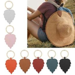 Keychains Small Leaf Keyring For Travel Magnetic Hat Clip PU Leather Dangle Storage Creative Key Chains Outdoor Jewellery