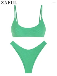 Women's Swimwear ZAFUL Solid Scoop Neck Push Up Padded Brazilian Thong Bikini Swimsuit Bathing Suit Two Piece Beachwear 2023