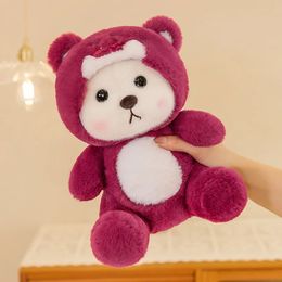 Plush Dolls Pink Strawberry Teddy Tales Stuffed Animal Bear with Cloth Plushie Cute Soft Doll Sleep Room Decor Pillow Children s Gifts 231031