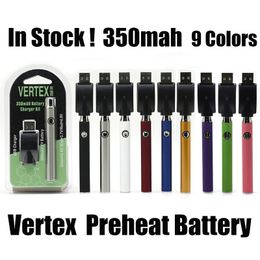 Vertex Battery 350mah Vape Preheat Batteries Variable Voltage Blister USB Charger Kits For 510 Thread Cartridge 9 Colours E Cigs Pen