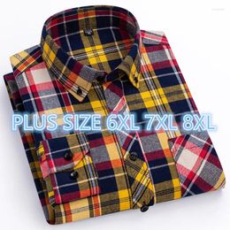 Men's Casual Shirts Plus Size 7XL 8XL Shirt Long Sleeve Cotton Autumn Spring Purple Plaid Fashion Slim Fit Dating Check