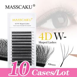 False Eyelashes 10case/lot MASSCAKU Super Soft 12Lines 3D W Individual Eyelashes Extension Comfortable Premade Volume Fans W Shape Lashes 231031