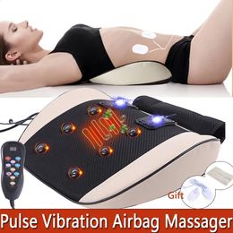 Back Massager Electric Pulse Moxibustion Vibration Heating Lumbar Waist Traction Airbag Therapy Cushion Massage Relief Pain 231030