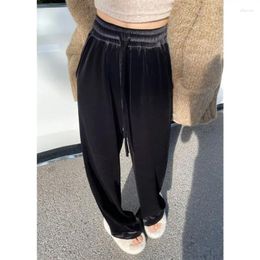 Women's Pants Deeptown Warm For Women Winter Black Vintage Baggy Korean Fashion Casual Trousers Loose Straight Office Outfits Ladies