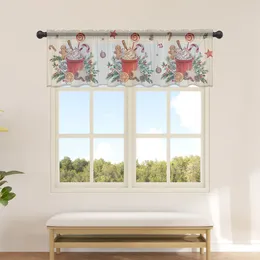 Curtain Christmas Poinsettia Gingerbread Man Sheer Curtains For Kitchen Cafe Half Short Tulle Window Valance Home Decor