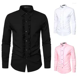 Men's Casual Shirts Shirt Long Sleeved Autumn And Winter Solid Colour Wedding Dress Performance