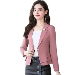 Women's Suits Fashion Small Suit Jacket Office Ladies Short One Button Long-sleeved Slim Blazers Clothing Purple