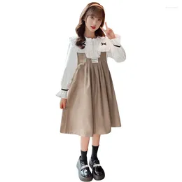 Clothing Sets Spring Autumn Girls White Blouse Top Suspender Dress School Kids Elegant Students Suit Child 2Pieces Outfits 4-14Y