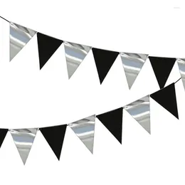 Party Decoration Solemn White Silver Black Paper Bunting Pennant Triangle Flag Banner Garland Wedding/Birthday/Baby Show