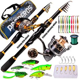 Fishing Accessories Carbon Casting Rod Combo Set With Baitcating Reel Bag PE Braided Line Lure Box Full Kits Portable Spinning 231030