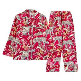 Summer Women Pyjamas Sets With Pants Silk Pijama Satin Pyjama Flower Print Nightwear 2 Piece Set Long Sleeve Sleepwear Y200425237q