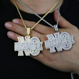 iced out letter No excusez pendant fit cuban chain necklace for women men punk style hip hop Jewellery drop ship274H