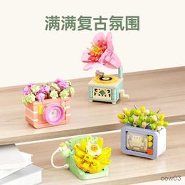 Blocks Flower Furniture Succulent Plant Home Office Decoration Building Blocks Appliance Bricks Model DIY MOC Toys for Children R231031