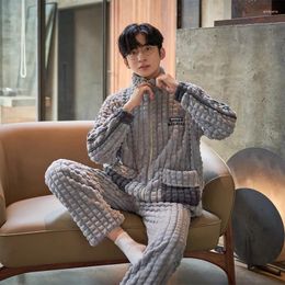 Men's Sleepwear 2024 Winter Men Fleece Casual Long Sleeve Pajamas Set Coral Velvet Fashion Zipper Plush Thicken Warm Homewear 3XL