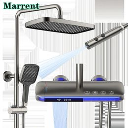 Bathroom Shower Heads Thermostatic Piano Digital Set Ambient Lighting Cold Faucets Brass System 231030