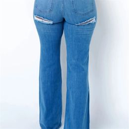 Women's Jeans Womens Loose Fit Jeans Ripped Wide Leg For Women High Waist Blue Wash Casual Cotton Denim Trousers Summer Baggy Jean Pants 231030