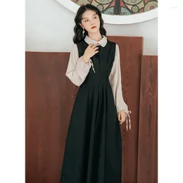 Casual Dresses Women's Spring Autumn A-Line Dress All-Match French Long Sleeve Retro 2XL Sweet Dating Temperament Green