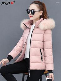 Women's Trench Coats Winter Faux Fur Collar Short Parkas Korean Detachable Hooded Drown Cotton Jackets Women Thicken Snow Stand Crop