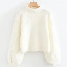 Women's Sweaters Sweater 2023 Autumn And Winter European American Bubble Beads Decorated Solid Color Large Size
