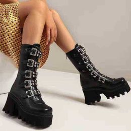 Ladies Punk Rock Platform High-heeled Boots with Thick-soled Handsome Rear Zipper Large Size Stage 220815