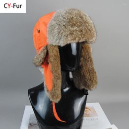 Berets Russia Winter Real Fur Hat Men Outdoor Windproof Super Warm Bomber Hats Natural