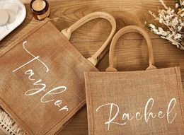 Gift Wrap Personalised Jute Tote Bag Bridesmaid Burlap Custom Name Wedding Favour Bags Bridal Shower