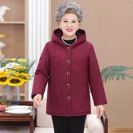 Women's Trench Coats Grandma's Cotton Padded Jacket Plush Thickened Winter Middle-Aged Mother Button Warm Parkas Women Plus Velvet Hooded