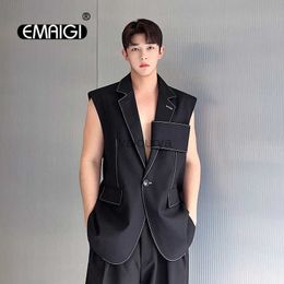 Men's Vests Men White Line Loose Casual Suit Waistcoat Vest Women Streetwear Fashion Chic Vintage Sleeveless Blazer Jacket Vest Unisex YQ231031