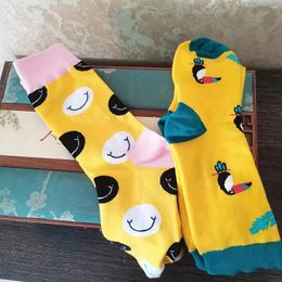 Men's Socks Funny Woodpecker Cotton Men Crew Sock Street Tide Gift Husband Cute Novelty Funky Yellow