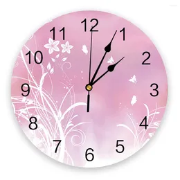 Wall Clocks Flower Butterfly Pink PVC Clock Living Room Bedroom Digital Home Decore Modern Design