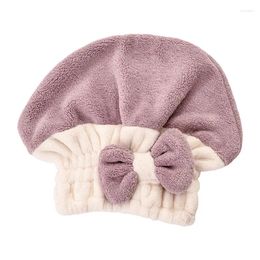 Towel Microfiber Hair Drying Ultra Absorbent Coral Velvet Dry Hat With Two Tone Bow Wrap Thickened Fast