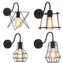 Wall Lamp Vintage American Country E27 Cage Black Iron Light Bedroom Bar Counter Aisle Retro Indoor Reading Homebless