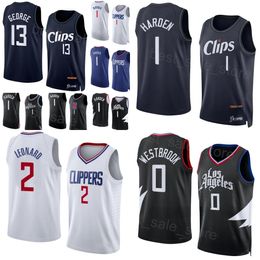 High Paul George Basketball Jersey 13 Kawhi Leonard 2 Russell Westbrook 0 James Harden 1 Earned City For Sport Fans Black Blue White Navy Team Colour Breathable Top